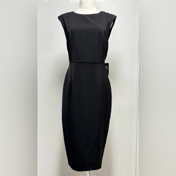 NWT Express Crew Neck Cap Sleeve Back Zipper Midi Sheath Dress Black Size 8 - Picture 3 of 10
